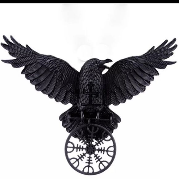 Black titanium raven Crow hair clip boho punk goth large wing span about 5in new - Picture 2 of 10